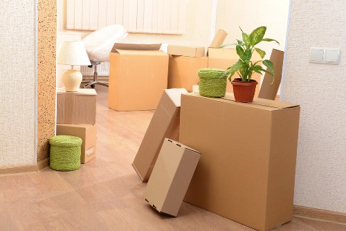 Organized shelving and hidden storage in a contemporary room